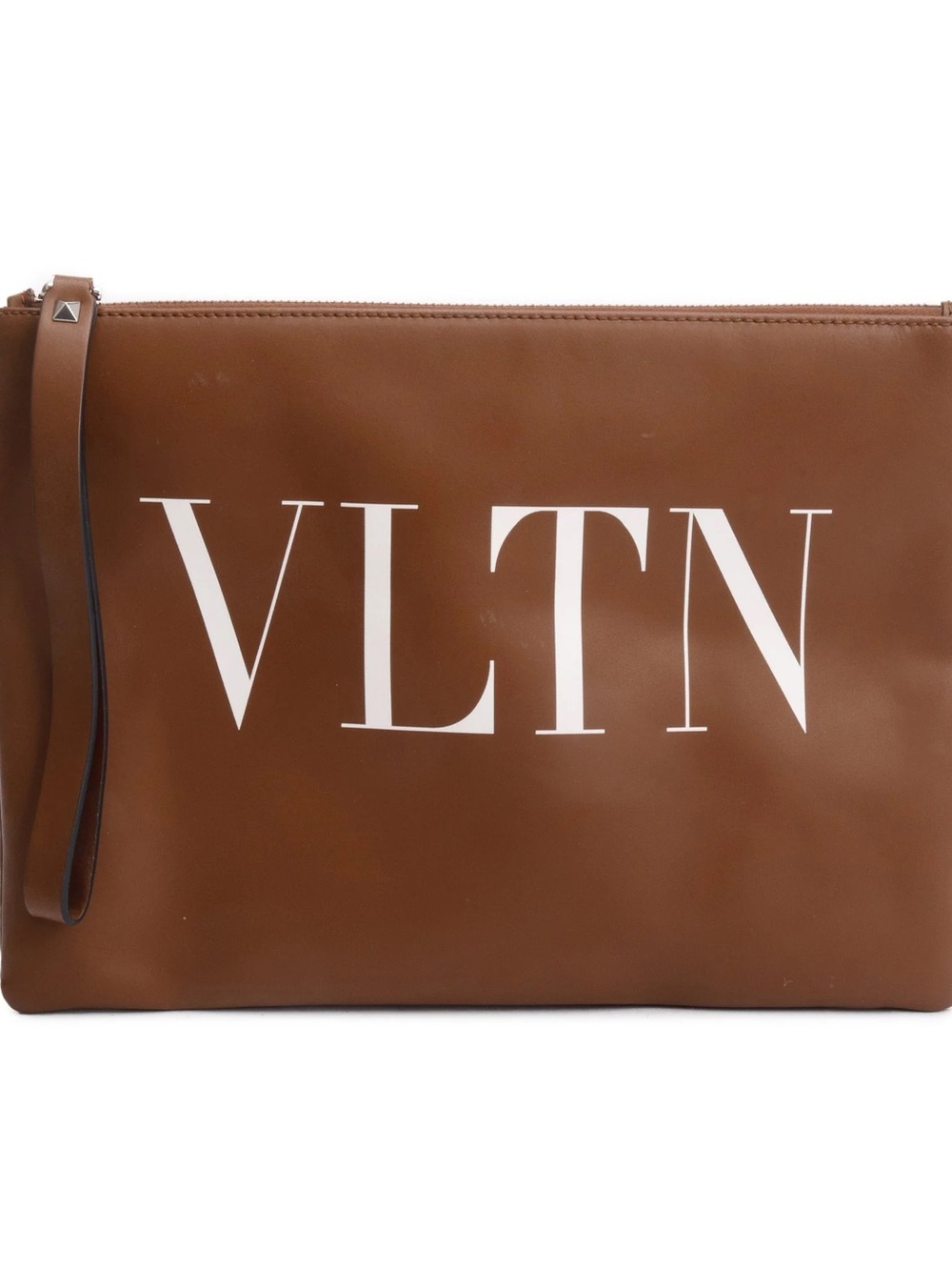 Valentino Brown Leather VLTN Logo Clutch/Wristlet